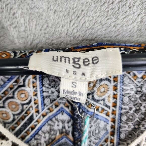 Umgee USA Womens Bohemian Tunic Dress Mixed Print Navy & Yellow 100% Rayon S - Picture 6 of 11